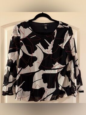 Alfani Black & White Abstract Print Bell-Sleeve Top